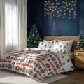 POŚCIEL bawełniana ŚWIĄTECZNA DOMKI 220x200 2x 70x80 komplet 3 częściowy