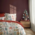 POŚCIEL bawełniana ŚWIĄTECZNA DOMKI 160x200 2x 70x80 komplet 3 częściowy