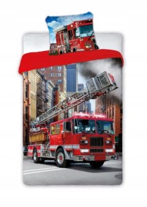 POŚCIEL bawełniana straż pożarna 140x200 cm wóz strażacki