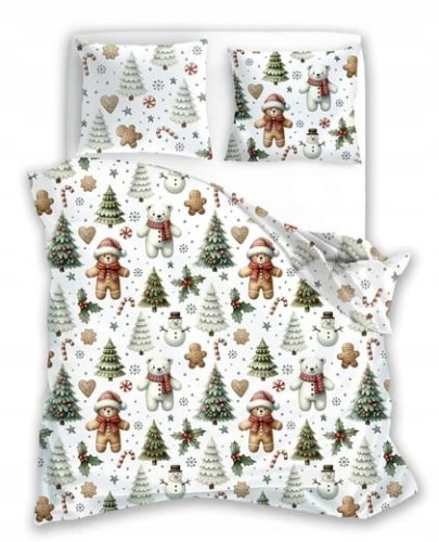 POŚCIEL bawełniana ŚWIĄTECZNA 140x200 + 70x90 choinki pierniki ozdoby