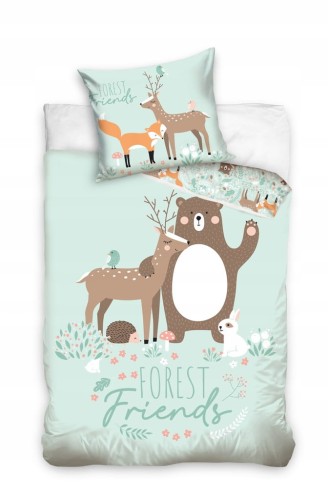 POŚCIEL bawełniana ŚWIĄTECZNA 140x200 cm ZWIERZĄTKA LAS