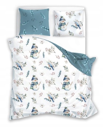 POŚCIEL bawełniana ŚWIĄTECZNA BAŁWAN 220x200 + 2x 70x80 komplet 3 częściowy