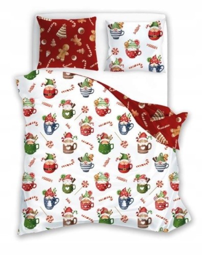 POŚCIEL bawełniana ŚWIĄTECZNA 140x200 + 70x90 choinki mikołaje cukierki