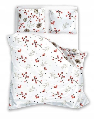 POŚCIEL bawełniana ŚWIĄTECZNA 140x200 + 70x90 głóg szyszki