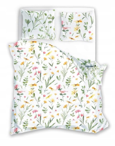 POŚCIEL bawełniana KWIATY rośliny 220x200 + 2x 70x80 cm komplet 3 częściowy