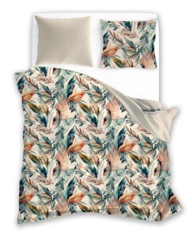 POŚCIEL bawełniana LIŚCIE rośliny 220x200 + 2x 70x80 cm komplet 3 częściowy