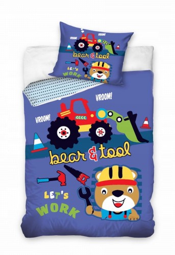 POŚCIEL bawełniana KOPARKA 140x200 cm MASZYNY BUDOWLANE MIASTO BUDOWA