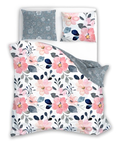 POŚCIEL bawełniana satynowa KWIATY 220x200 + 2x 70x80 komplet 3 częściowy